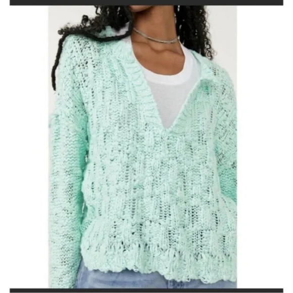 Free People Josephine Cotton Pulover Sweater medium Frozen Melon c3315 - Picture 2 of 8